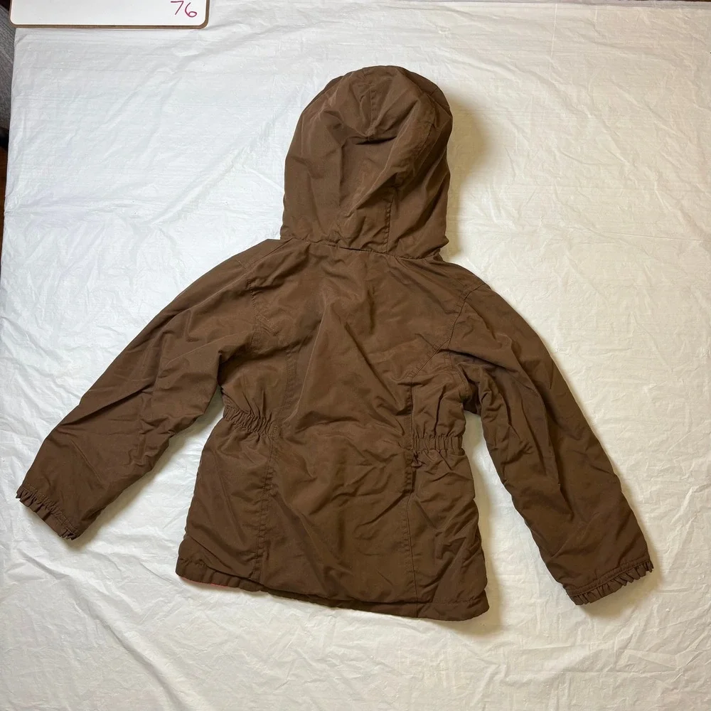 OshKosh B'gosh Girls Reversible Hooded‎ Jacket Brown/Pink Fleece Size 6X